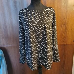 SIONI Black and White Dotted Long Sleeve Blouse